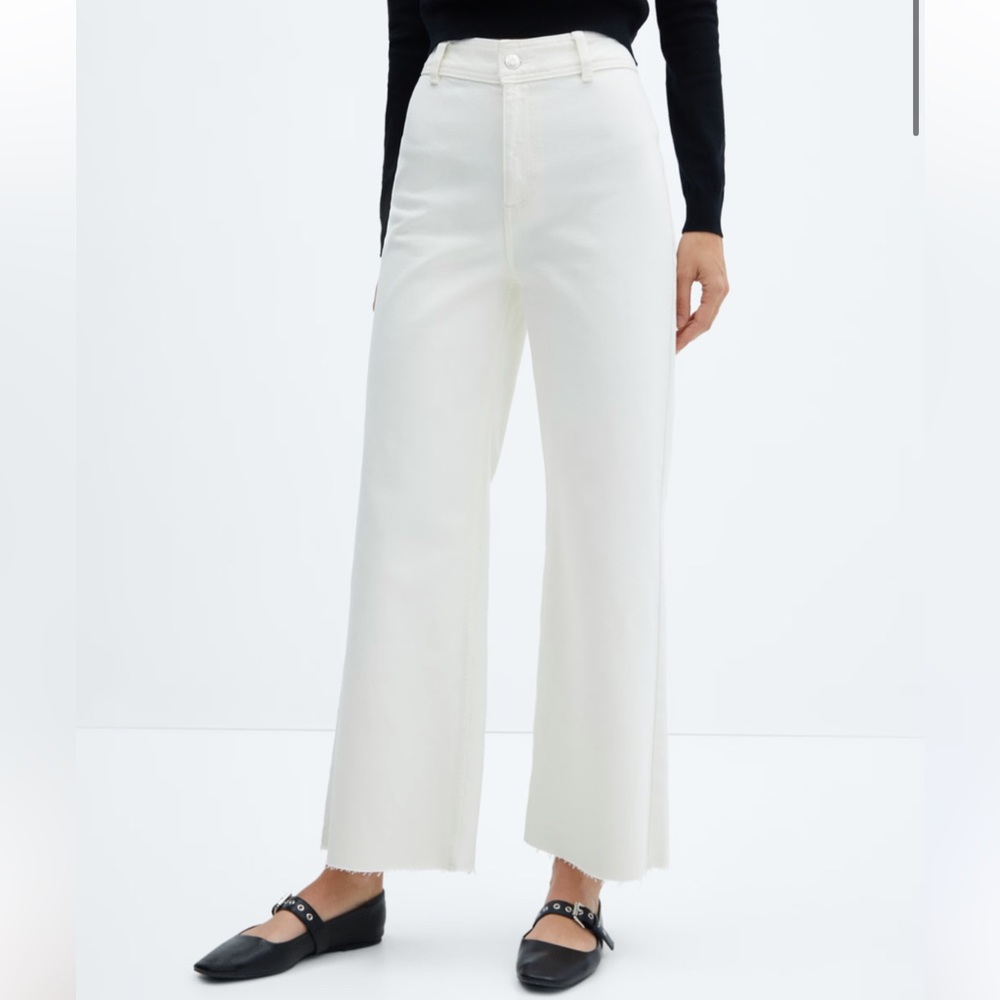 NWT Mango MNG Catherine White Culotte Wide Leg Jeans Women US Size 18 High Rise